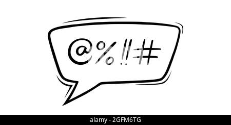 Bolla del discorso giurata censurata con simboli. Le parole di giuramento disegnate a mano nella bolla di testo per esprimere insoddisfazione e umore negativo. Illustrazione vettoriale Illustrazione Vettoriale