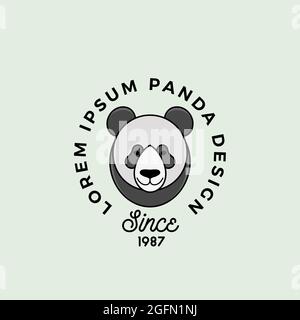 Stile linea faccia dell'orso del panda con la tipografia retrò. Modello di logo, simbolo o segno vettoriale astratto. Fumetto Silhouette. Isolato Illustrazione Vettoriale