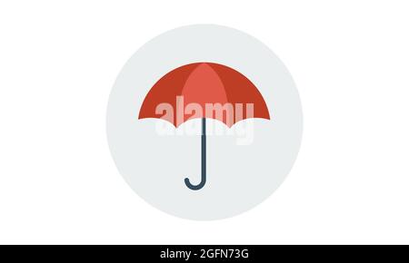 Ombrello icona segno stile piatto per il concetto mobile e web design. Icona vettoriale semplice per la protezione dalla pioggia. Simbolo, illustrazione del logo Illustrazione Vettoriale