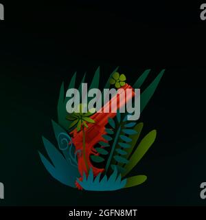 Armi in piante su sfondo nero. 3d digital art rendering 3d. Copertina dell'album musicale con arma. Bella composizione con revolver. Il concetto di fu Foto Stock