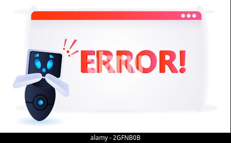 robot frustrato con punti esclamativi errore intelligenza artificiale fallimenti sovraccarico concetto Illustrazione Vettoriale