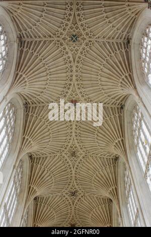 BATH, REGNO UNITO - Aug 08, 2012: Il soffitto a volta della famosa chiesa parrocchiale di Bath Abbey nel Regno Unito Foto Stock