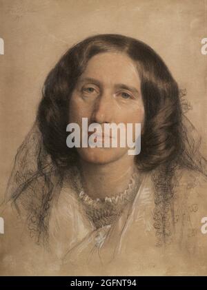 Mary Ann Evans (1819-1880). Conosciuto dal suo pseudonimo George Eliot. Romanziere inglese. Ritratto di Frederic William Burton (1816-1900). Gesso (51,4 x 38,1 cm), 1865. National Portrait Gallery. Londra, Inghilterra, Regno Unito. Foto Stock