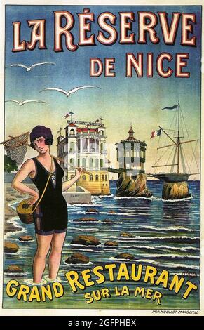 Clicca sul poster Vintage French Travel - Nizza, Costa Azzurra, 1900 Foto Stock