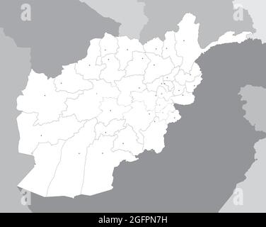 Mappa dell'Afghanistan con province e città principali. Cerca i nomi delle province e delle loro capitali nei nomi degli strati. Illustrazione Vettoriale