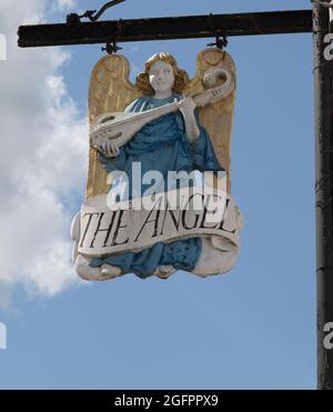 L'Angel Hotel insegna Lavenham Suffolk Foto Stock