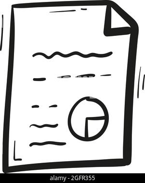 Documento disegnato a mano con grafici e icona di informazioni in stile doodle isolato. Illustrazione Vettoriale