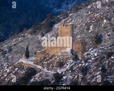 Francia. Aude (11) Lastours castello cataro sotto la neve Foto Stock