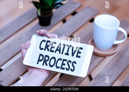 Processo creativo della didascalia concettuale. Approccio aziendale processo di generazione di nuove idee e creazione di funzionalità di chiamata voce e video di connessione Foto Stock