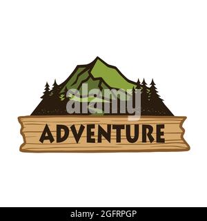 Adventure Camping Mountain Logo, emblemi e distintivi. Modello di elementi di progettazione Camp in Forest Vector Illustration Illustrazione Vettoriale