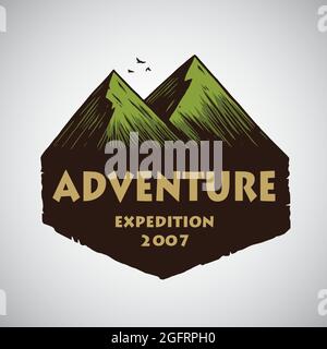 Logo per Camping Mountain Adventure, emblemi e distintivi. Camp in Jungle Vector Illustrazione modello di disegno Illustrazione Vettoriale