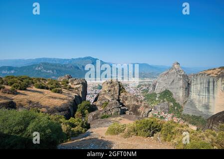 Meteora, Grecia. Terribili formazioni rocciose di arenaria Foto Stock