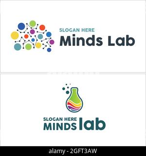 Coloratissimo brain tech e test tube logo design bambini laboratorio formazione Illustrazione Vettoriale