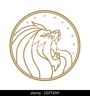 Lion Roaring Circle Gold Logo White background Vector Illustration Illustrazione Vettoriale