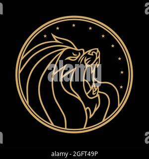 Lion Roaring Circle Gold Logo Black background Vector Illustration Illustrazione Vettoriale
