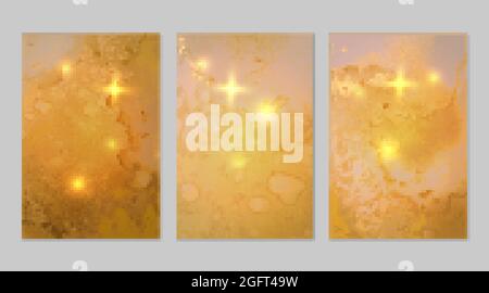 Set di sfondi in marmo astratto giallo e oro Illustrazione Vettoriale