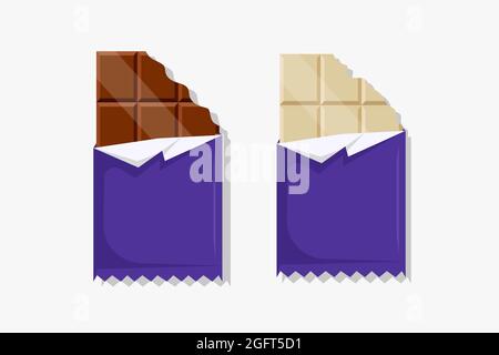 barretta di cioccolato fuori dalla confezione con segni di morso Illustrazione Vettoriale