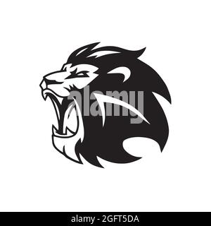 Icona del vettore Rouaring Lion Head Logo Mascot Illustrazione Vettoriale