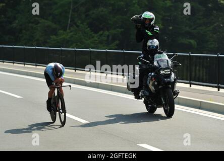 Shizuoka, Giappone. 28 luglio 2021. Recmo Evenepoel (bel) Ciclismo : prova individuale del tempo degli uomini durante i Giochi Olimpici di Tokyo 2020 a Shizuoka, Giappone . Credit: Masahiro Tsurugi/AFLO/Alamy Live News Foto Stock