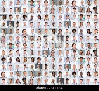 Diversi medico multiculturale Dottore Photo Collage Headshot Foto Stock