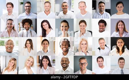 Videoconferenza Professional Group Headshot. Avatar volti Collage Foto Stock