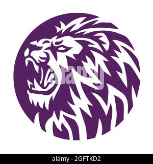 Lion Head Round Circle Sports Logo Vector Illustrazione Vettoriale