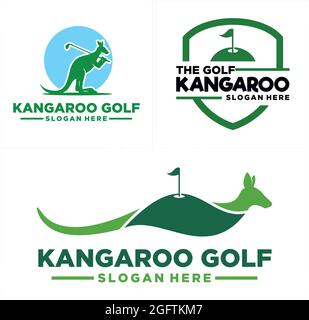 Golf club sportivo con logo canguro e campo da golf Illustrazione Vettoriale