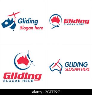 Mappa Australia e vettore di disegno del logo del simbolo dell'aeroplano Illustrazione Vettoriale