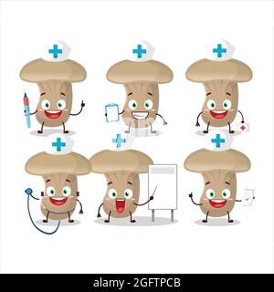 Emoticon professione medico con fumetto in mashroom al latte. Illustrazione vettoriale Illustrazione Vettoriale