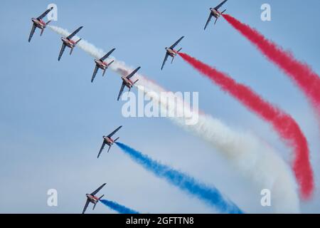 Helsinki, Finlandia - 6 agosto 2021: Il team di esposizione francese Patrouille De France a Kaivopuisto Air Show Foto Stock