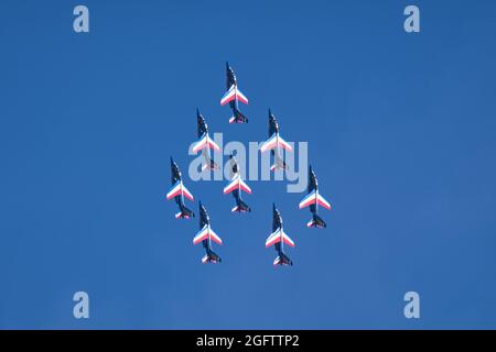 Helsinki, Finlandia - 6 agosto 2021: Il team di esposizione francese Patrouille De France a Kaivopuisto Air Show Foto Stock