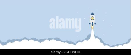 Lancio del razzo con fumo, luce web header Illustrazione Vettoriale