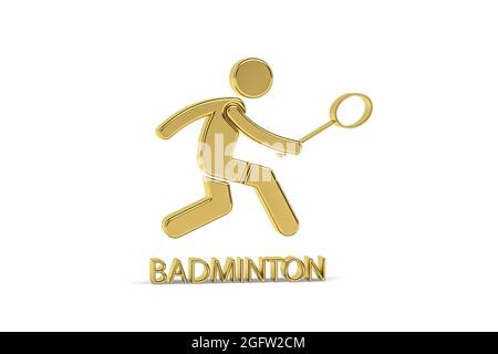Icona del badminton 3D dorato isolata su sfondo bianco - rendering 3d Foto Stock