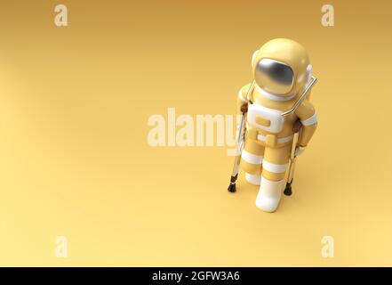 3D Render Astronautic Disabled Using stampches to walk 3D Illustration Design. Foto Stock