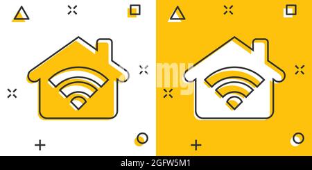 Smart icona home in stile fumetto. Casa di vettore di controllo di illustrazione cartoon pittogramma. Smart home business concetto effetto splash. Illustrazione Vettoriale