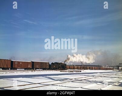 US, American Railroads in color 1939 proviso Yard Chicago, partenza treno merci Foto Stock