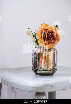 Rose appassite in vaso Foto Stock