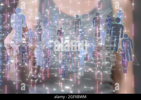 Concetto di telecomunicazione con struttura di rete astratta Foto Stock