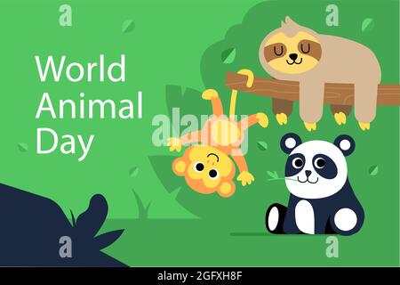 Illustrazione del giorno dell'animale del mondo piatto illustrazione del vettore. Illustrazione Vettoriale