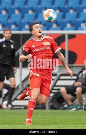 Max KRUSE (UB) in azione con la palla; Calcio 1 ° Bundesliga, 2 ° giorno di incontro, TSG 1899 Hoffenheim (1899) - Union Berlin (UB) 2: 2, il 22 agosto 2021 a Sinsheim/Germania. Le normative DFL vietano l'uso di fotografie come sequenze di immagini e/o quasi-video Foto Stock