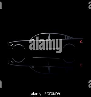 Design di un'auto argentata su sfondo nero. Illustrazione vettoriale. Illustrazione Vettoriale