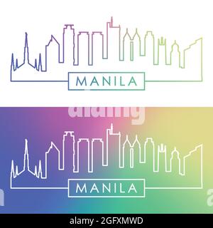 Skyline di Manila. Stile lineare colorato. File vettoriale modificabile. Illustrazione Vettoriale