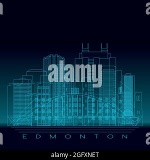 Skyline di Edmonton, silhouette dettagliata. Illustrazione vettoriale moderna, stile lineare blu. Illustrazione Vettoriale
