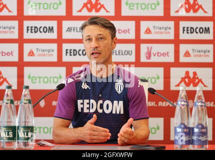 La Turbie, Francia - 27 agosto 2021: AS Monaco - Troyes Conferenza stampa con AS Monaco Coach tedesco Niko Kovac, J4, L1, Ligue 1. Mandoga Media Foto Stock