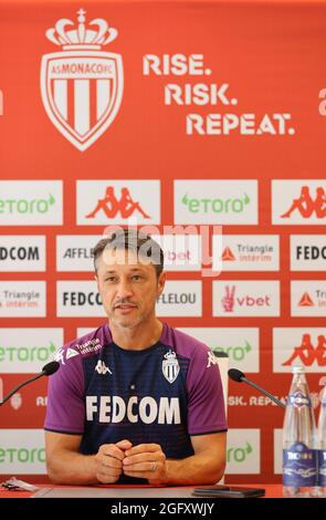 La Turbie, Francia - 27 agosto 2021: AS Monaco - Troyes Conferenza stampa con AS Monaco Coach tedesco Niko Kovac, J4, L1, Ligue 1. Mandoga Media Foto Stock