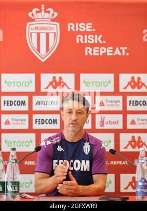 La Turbie, Francia - 27 agosto 2021: AS Monaco - Troyes Conferenza stampa con AS Monaco Coach tedesco Niko Kovac, J4, L1, Ligue 1. Mandoga Media Foto Stock