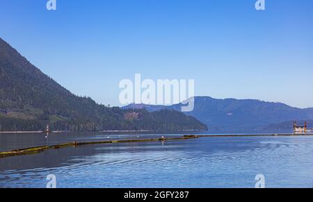 Neroutsos Inlet, Villaggio di Port Alice, Isola del Nord, Isola di Vancouver, BC, Canada Foto Stock