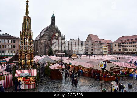 Mercatino di Natale a Norimberga, Baviera, Germania Foto Stock