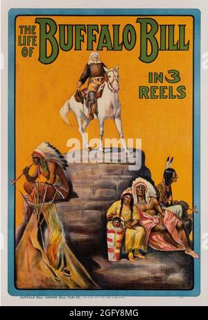 Fare clic sul poster Vintage American Silent movie - 'The Life of Buffalo Bill in 3 Reels' Foto Stock