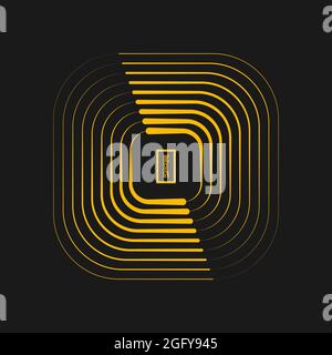 Strisce curvilinee concentriche gialle. Art. Geometrico elemento di design per cornice di bordo, logo rotondo, tatuaggio, segno, simbolo, web, stampe, modello, modello Illustrazione Vettoriale
